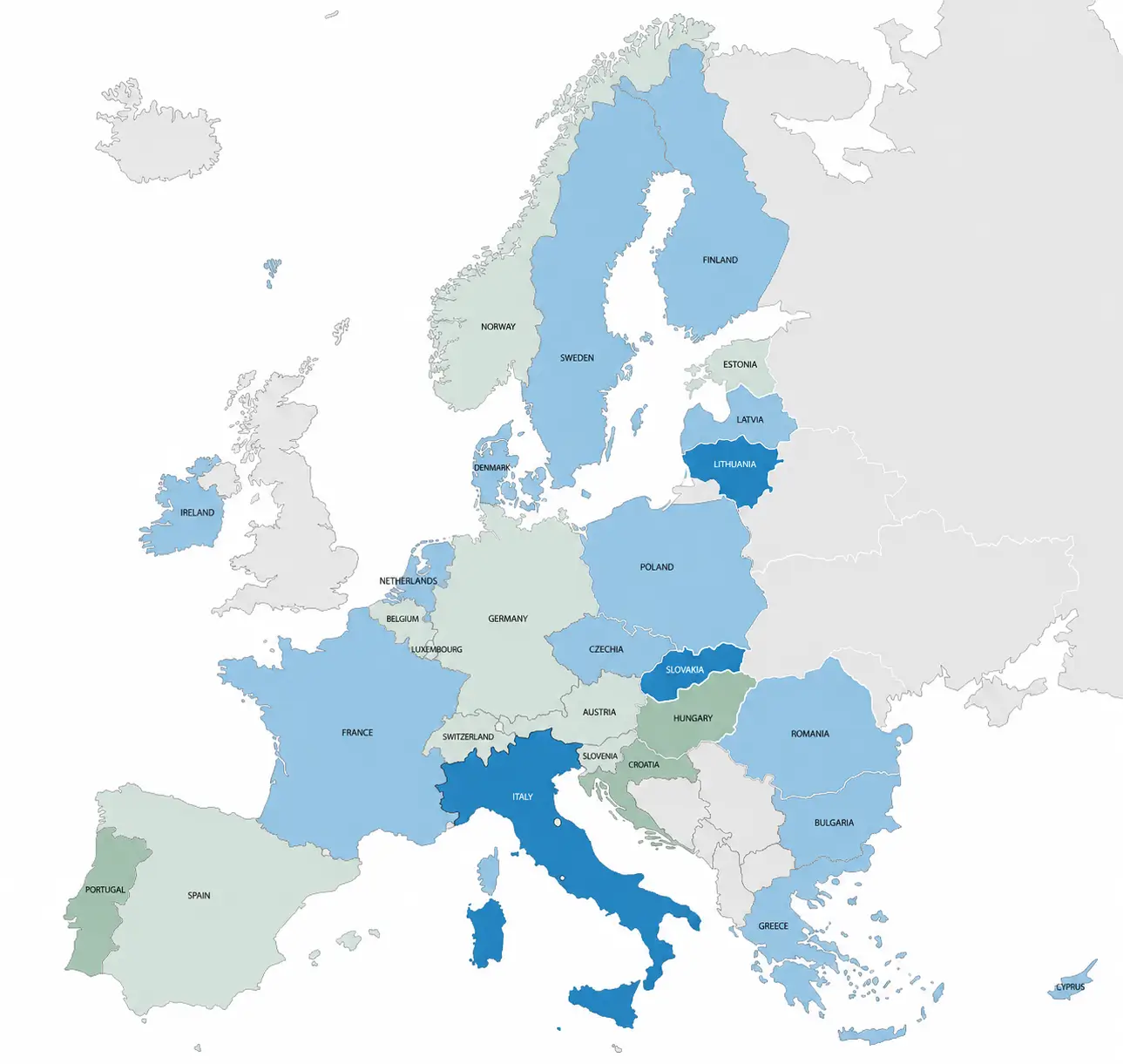Map showing EU Member State implementation status for the EU Pay Transparency Directive